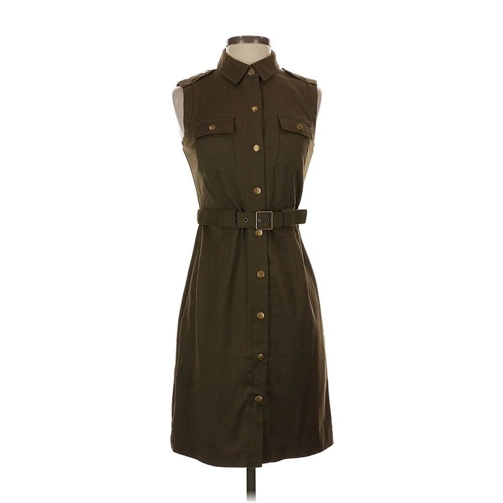 Banana Republic Factory Olive Green Utility Midi Dress Sleeveless Belted Size 4 - Picture 3 of 6